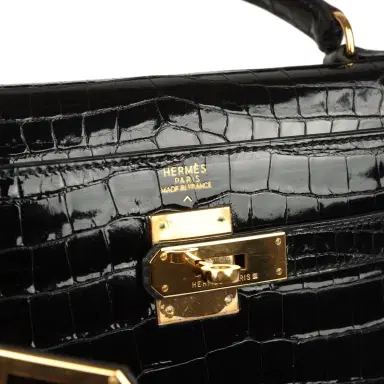 HERMÈS Vintage Hermes Kelly Sellier 32 Black Shiny Porosus Crocodile Gold Hardware | Thumbnail 7 HERMÈS Vintage Hermes Kelly Sellier 32 Black Shiny Porosus Crocodile Gold Hardware | Thumbnail 7