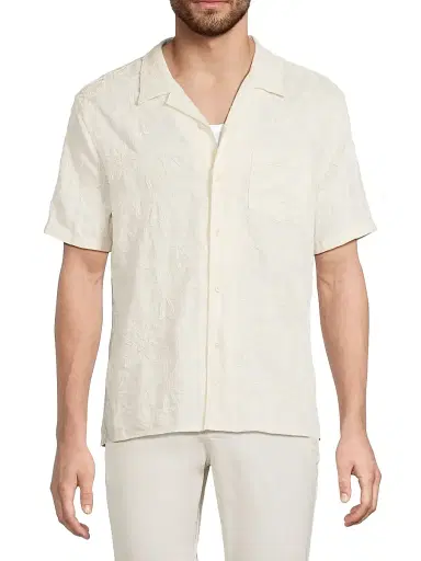 Vince Men's Embroidered Floral Camp Shirt - Blanco | Thumbnail 3 Vince Men's Embroidered Floral Camp Shirt - Blanco | Thumbnail 3