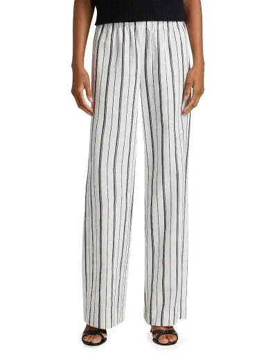 Vince Women's Resort Striped Cotton-Blend Drawstring Pants - White Black | Thumbnail 3 Vince Women's Resort Striped Cotton-Blend Drawstring Pants - White Black | Thumbnail 3