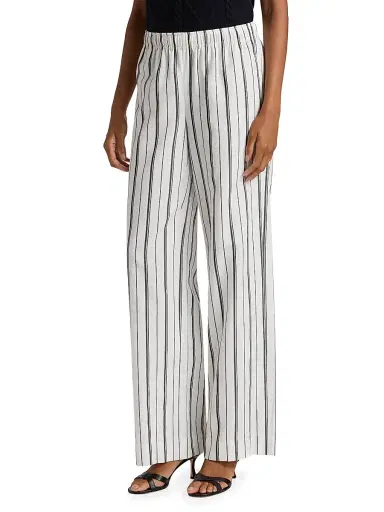 Vince Women's Resort Striped Cotton-Blend Drawstring Pants - White Black | Thumbnail 4 Vince Women's Resort Striped Cotton-Blend Drawstring Pants - White Black | Thumbnail 4