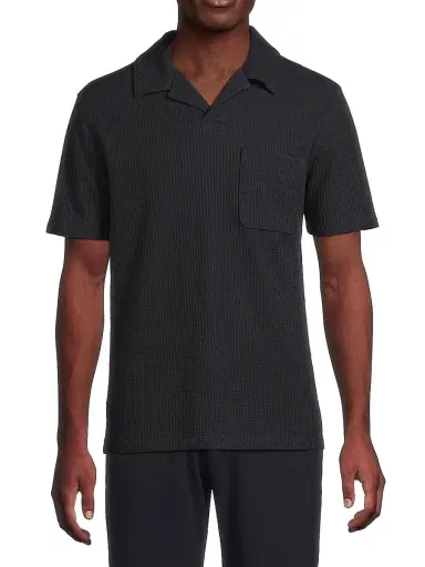 Vince Men's Waffle-Knit Stretch-Cotton Polo Shirt - Coastal | Thumbnail 3 Vince Men's Waffle-Knit Stretch-Cotton Polo Shirt - Coastal | Thumbnail 3