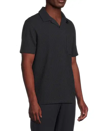 Vince Men's Waffle-Knit Stretch-Cotton Polo Shirt - Coastal | Thumbnail 4 Vince Men's Waffle-Knit Stretch-Cotton Polo Shirt - Coastal | Thumbnail 4