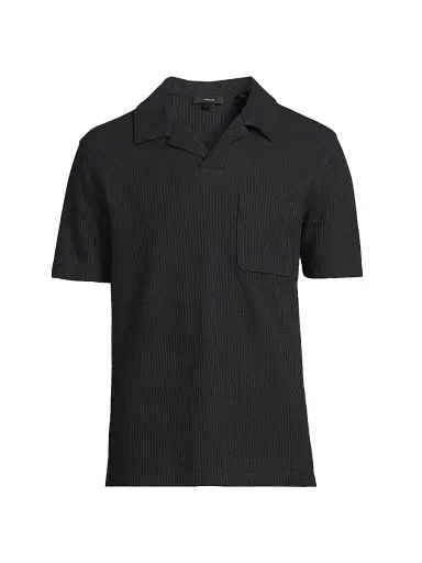 Vince Men's Waffle-Knit Stretch-Cotton Polo Shirt - Coastal | Thumbnail 1 Vince Men's Waffle-Knit Stretch-Cotton Polo Shirt - Coastal | Thumbnail 1