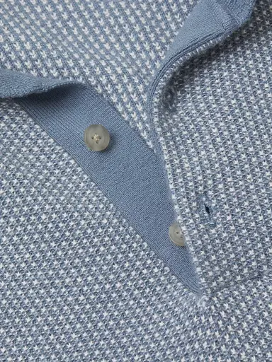 Vince Men's Textured Wool-Cotton-Blend Jacquard Polo Shirt - Uniform Blue Classic Cream | Thumbnail 6 Vince Men's Textured Wool-Cotton-Blend Jacquard Polo Shirt - Uniform Blue Classic Cream | Thumbnail 6