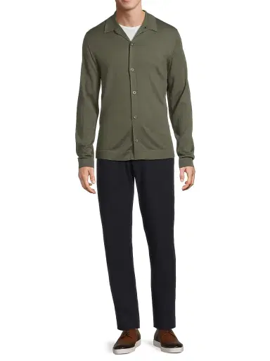 Vince Men's Wool-Blend Polo Sweater - Sycamore | Thumbnail 2 Vince Men's Wool-Blend Polo Sweater - Sycamore | Thumbnail 2