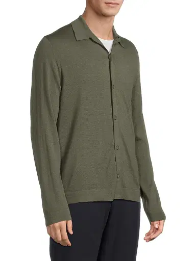Vince Men's Wool-Blend Polo Sweater - Sycamore | Thumbnail 4 Vince Men's Wool-Blend Polo Sweater - Sycamore | Thumbnail 4