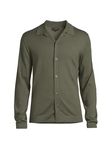 Vince Men's Wool-Blend Polo Sweater - Sycamore | Thumbnail 1 Vince Men's Wool-Blend Polo Sweater - Sycamore | Thumbnail 1