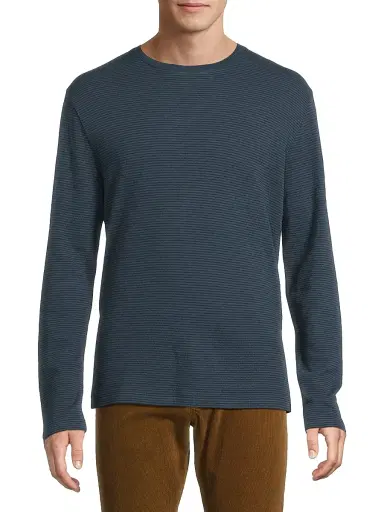 Vince Men's Striped Cotton Crewneck Shirt - Clear Lake Rapids | Thumbnail 3 Vince Men's Striped Cotton Crewneck Shirt - Clear Lake Rapids | Thumbnail 3