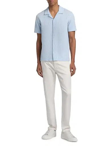 Vince Men's Striped Seersucker Stretch-Cotton Camp Shirt - Rainwater Optic White | Thumbnail 2 Vince Men's Striped Seersucker Stretch-Cotton Camp Shirt - Rainwater Optic White | Thumbnail 2