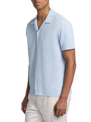 Vince Men's Striped Seersucker Stretch-Cotton Camp Shirt - Rainwater Optic White | Thumbnail 4 Vince Men's Striped Seersucker Stretch-Cotton Camp Shirt - Rainwater Optic White | Thumbnail 4