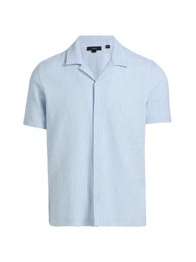 Vince Men's Striped Seersucker Stretch-Cotton Camp Shirt - Rainwater Optic White | Thumbnail 1 Vince Men's Striped Seersucker Stretch-Cotton Camp Shirt - Rainwater Optic White | Thumbnail 1