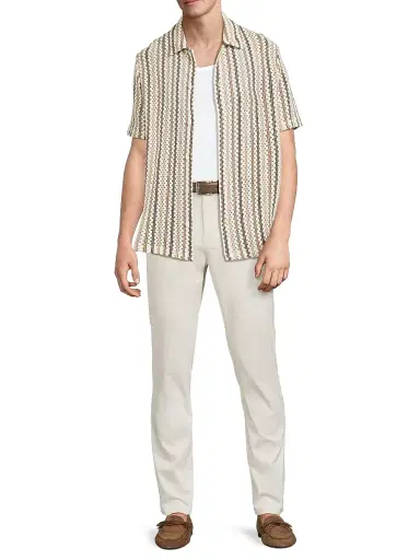 Vince Men's Striped Open-Weave Cotton-Blend Shirt - Wilderness Combo | Thumbnail 2 Vince Men's Striped Open-Weave Cotton-Blend Shirt - Wilderness Combo | Thumbnail 2