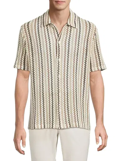 Vince Men's Striped Open-Weave Cotton-Blend Shirt - Wilderness Combo | Thumbnail 3 Vince Men's Striped Open-Weave Cotton-Blend Shirt - Wilderness Combo | Thumbnail 3