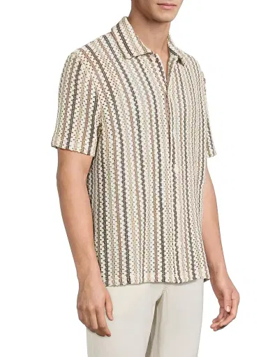 Vince Men's Striped Open-Weave Cotton-Blend Shirt - Wilderness Combo | Thumbnail 4 Vince Men's Striped Open-Weave Cotton-Blend Shirt - Wilderness Combo | Thumbnail 4