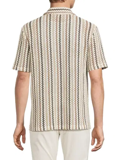 Vince Men's Striped Open-Weave Cotton-Blend Shirt - Wilderness Combo | Thumbnail 5 Vince Men's Striped Open-Weave Cotton-Blend Shirt - Wilderness Combo | Thumbnail 5