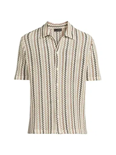Vince Men's Striped Open-Weave Cotton-Blend Shirt - Wilderness Combo | Thumbnail 1 Vince Men's Striped Open-Weave Cotton-Blend Shirt - Wilderness Combo | Thumbnail 1