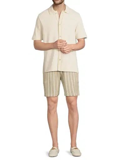 Vince Men's Jacquard Cotton Knit Shirt - Bone River Sand | Thumbnail 2 Vince Men's Jacquard Cotton Knit Shirt - Bone River Sand | Thumbnail 2
