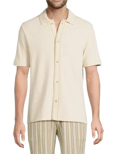 Vince Men's Jacquard Cotton Knit Shirt - Bone River Sand | Thumbnail 3 Vince Men's Jacquard Cotton Knit Shirt - Bone River Sand | Thumbnail 3