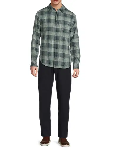 Vince Men's Big Sky Plaid Long-Sleeve Cotton Shirt - Rapids Combo | Thumbnail 2 Vince Men's Big Sky Plaid Long-Sleeve Cotton Shirt - Rapids Combo | Thumbnail 2