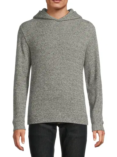 Vince Men's Brushed Waffle-Knit Hoodie - Grey | Thumbnail 3 Vince Men's Brushed Waffle-Knit Hoodie - Grey | Thumbnail 3