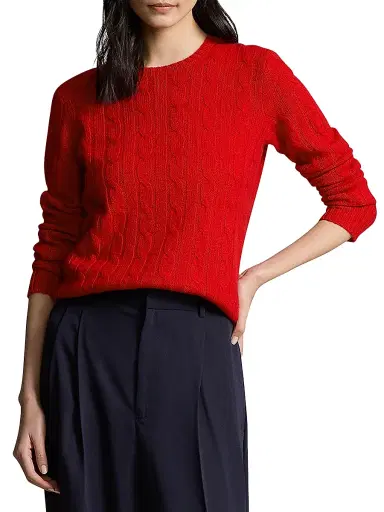 Polo Ralph Lauren Women's Julianna Cable-Knit Cashmere Sweater - Red | Thumbnail 3 Polo Ralph Lauren Women's Julianna Cable-Knit Cashmere Sweater - Red | Thumbnail 3