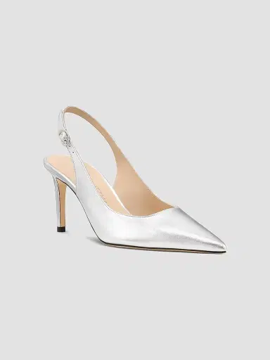 Stuart Weitzman Women's Power 75MM Leather Slingback Pumps - Silver | Thumbnail 2 Stuart Weitzman Women's Power 75MM Leather Slingback Pumps - Silver | Thumbnail 2