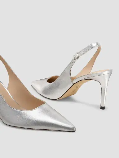 Stuart Weitzman Women's Power 75MM Leather Slingback Pumps - Silver | Thumbnail 4 Stuart Weitzman Women's Power 75MM Leather Slingback Pumps - Silver | Thumbnail 4