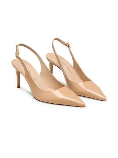 Stuart Weitzman Women's Power 75MM Patent Leather Slingback Pumps - Adobe | Thumbnail 2 Stuart Weitzman Women's Power 75MM Patent Leather Slingback Pumps - Adobe | Thumbnail 2