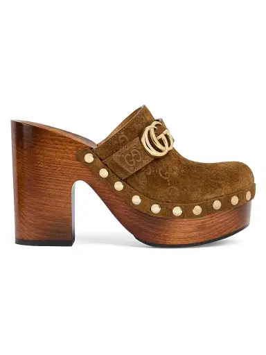 Gucci Women's New Marmont GG 65MM Suede Clogs - Pepper Brown | Thumbnail 1 Gucci Women's New Marmont GG 65MM Suede Clogs - Pepper Brown | Thumbnail 1