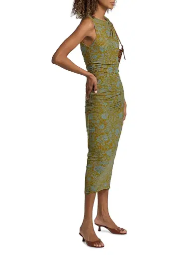 Veronica Beard Women's Otessa Printed Ruched Maxi Dress - Dark Goldenrod Blue Jay | Thumbnail 4 Veronica Beard Women's Otessa Printed Ruched Maxi Dress - Dark Goldenrod Blue Jay | Thumbnail 4