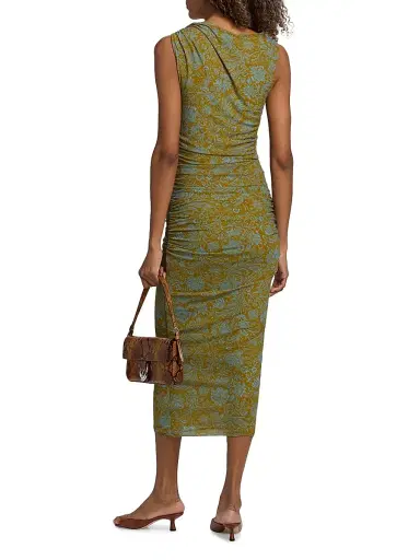 Veronica Beard Women's Otessa Printed Ruched Maxi Dress - Dark Goldenrod Blue Jay | Thumbnail 5 Veronica Beard Women's Otessa Printed Ruched Maxi Dress - Dark Goldenrod Blue Jay | Thumbnail 5