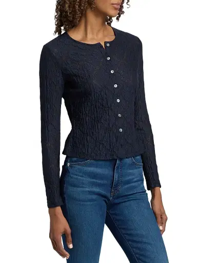 Veronica Beard Women's Gillingham Cotton-Blend Cardigan - Navy | Thumbnail 4 Veronica Beard Women's Gillingham Cotton-Blend Cardigan - Navy | Thumbnail 4