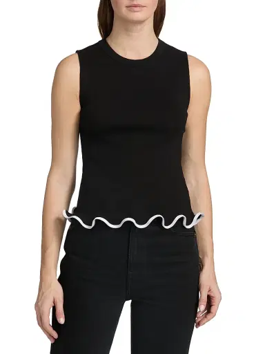 Veronica Beard Women's Elianne Lettuce-Edge Sleeveless Top - White Black - Size XS | Thumbnail 3 Veronica Beard Women's Elianne Lettuce-Edge Sleeveless Top - White Black - Size XS | Thumbnail 3