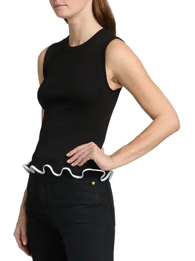Veronica Beard Women's Elianne Lettuce-Edge Sleeveless Top - White Black - Size XS | Thumbnail 4 Veronica Beard Women's Elianne Lettuce-Edge Sleeveless Top - White Black - Size XS | Thumbnail 4