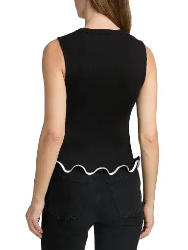 Veronica Beard Women's Elianne Lettuce-Edge Sleeveless Top - White Black - Size XS | Thumbnail 5 Veronica Beard Women's Elianne Lettuce-Edge Sleeveless Top - White Black - Size XS | Thumbnail 5