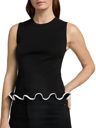 Veronica Beard Women's Elianne Lettuce-Edge Sleeveless Top - White Black - Size XS | Thumbnail 6 Veronica Beard Women's Elianne Lettuce-Edge Sleeveless Top - White Black - Size XS | Thumbnail 6