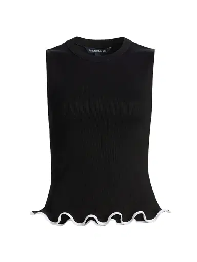 Veronica Beard Women's Elianne Lettuce-Edge Sleeveless Top - White Black - Size XS | Thumbnail 1 Veronica Beard Women's Elianne Lettuce-Edge Sleeveless Top - White Black - Size XS | Thumbnail 1