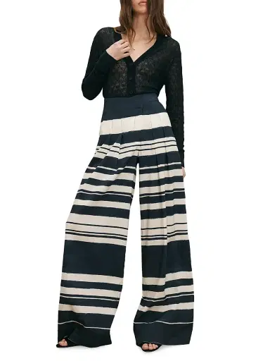 Veronica Beard Women's Heron Striped Linen-Blend Wide-Leg Pants - Navy Dove | Thumbnail 2 Veronica Beard Women's Heron Striped Linen-Blend Wide-Leg Pants - Navy Dove | Thumbnail 2