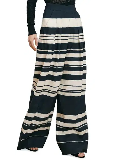 Veronica Beard Women's Heron Striped Linen-Blend Wide-Leg Pants - Navy Dove | Thumbnail 3 Veronica Beard Women's Heron Striped Linen-Blend Wide-Leg Pants - Navy Dove | Thumbnail 3