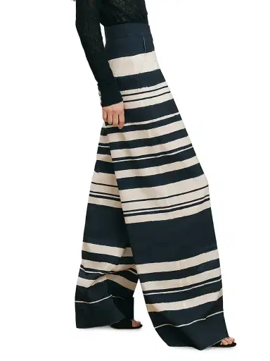 Veronica Beard Women's Heron Striped Linen-Blend Wide-Leg Pants - Navy Dove | Thumbnail 4 Veronica Beard Women's Heron Striped Linen-Blend Wide-Leg Pants - Navy Dove | Thumbnail 4