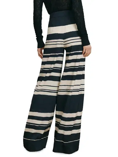 Veronica Beard Women's Heron Striped Linen-Blend Wide-Leg Pants - Navy Dove | Thumbnail 5 Veronica Beard Women's Heron Striped Linen-Blend Wide-Leg Pants - Navy Dove | Thumbnail 5