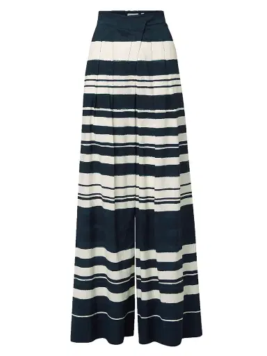 Veronica Beard Women's Heron Striped Linen-Blend Wide-Leg Pants - Navy Dove | Thumbnail 1 Veronica Beard Women's Heron Striped Linen-Blend Wide-Leg Pants - Navy Dove | Thumbnail 1