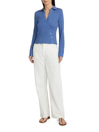Veronica Beard Women's Brenner Cotton Asymmetric Shirt - Blue Coast | Thumbnail 2 Veronica Beard Women's Brenner Cotton Asymmetric Shirt - Blue Coast | Thumbnail 2