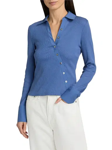 Veronica Beard Women's Brenner Cotton Asymmetric Shirt - Blue Coast | Thumbnail 3 Veronica Beard Women's Brenner Cotton Asymmetric Shirt - Blue Coast | Thumbnail 3