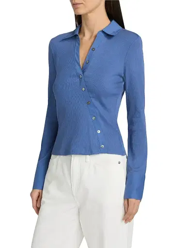 Veronica Beard Women's Brenner Cotton Asymmetric Shirt - Blue Coast | Thumbnail 4 Veronica Beard Women's Brenner Cotton Asymmetric Shirt - Blue Coast | Thumbnail 4