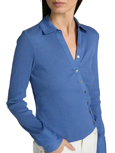 Veronica Beard Women's Brenner Cotton Asymmetric Shirt - Blue Coast | Thumbnail 6 Veronica Beard Women's Brenner Cotton Asymmetric Shirt - Blue Coast | Thumbnail 6