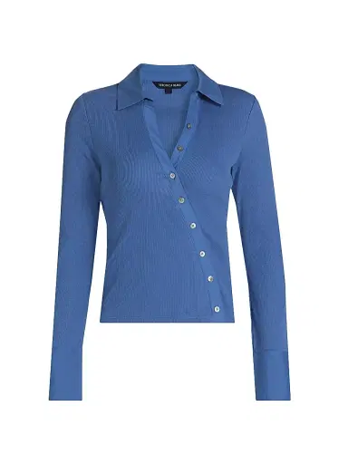Veronica Beard Women's Brenner Cotton Asymmetric Shirt - Blue Coast | Thumbnail 1 Veronica Beard Women's Brenner Cotton Asymmetric Shirt - Blue Coast | Thumbnail 1