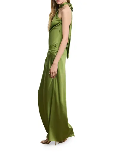 Veronica Beard Women's Izaren Satin Halterneck Gown - Cactus | Thumbnail 3 Veronica Beard Women's Izaren Satin Halterneck Gown - Cactus | Thumbnail 3
