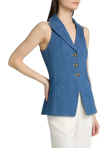 Veronica Beard Women's Costa Denim Vest - Cosmo | Thumbnail 4 Veronica Beard Women's Costa Denim Vest - Cosmo | Thumbnail 4