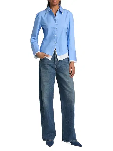 Veronica Beard Women's Bonnie Layered Button-Front Shirt - Cadet | Thumbnail 2 Veronica Beard Women's Bonnie Layered Button-Front Shirt - Cadet | Thumbnail 2